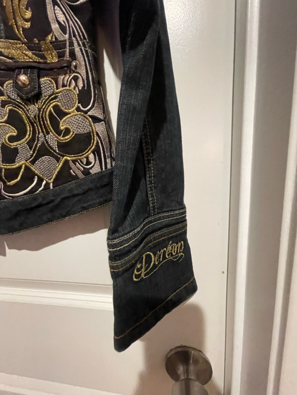 Dereon Black Denim Jacket with Gold Embroidery - Picture 4 of 7